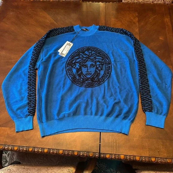 Versace Blue and Black Medusa Crewneck Sweater - Picture 1 of 6